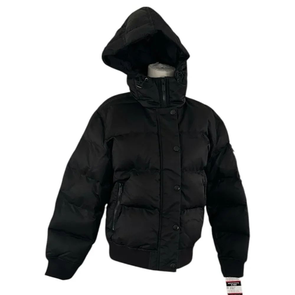 Champion Crop Quilted Snorkel Puffer Jacket with Hood, Black, Size Small, NWT